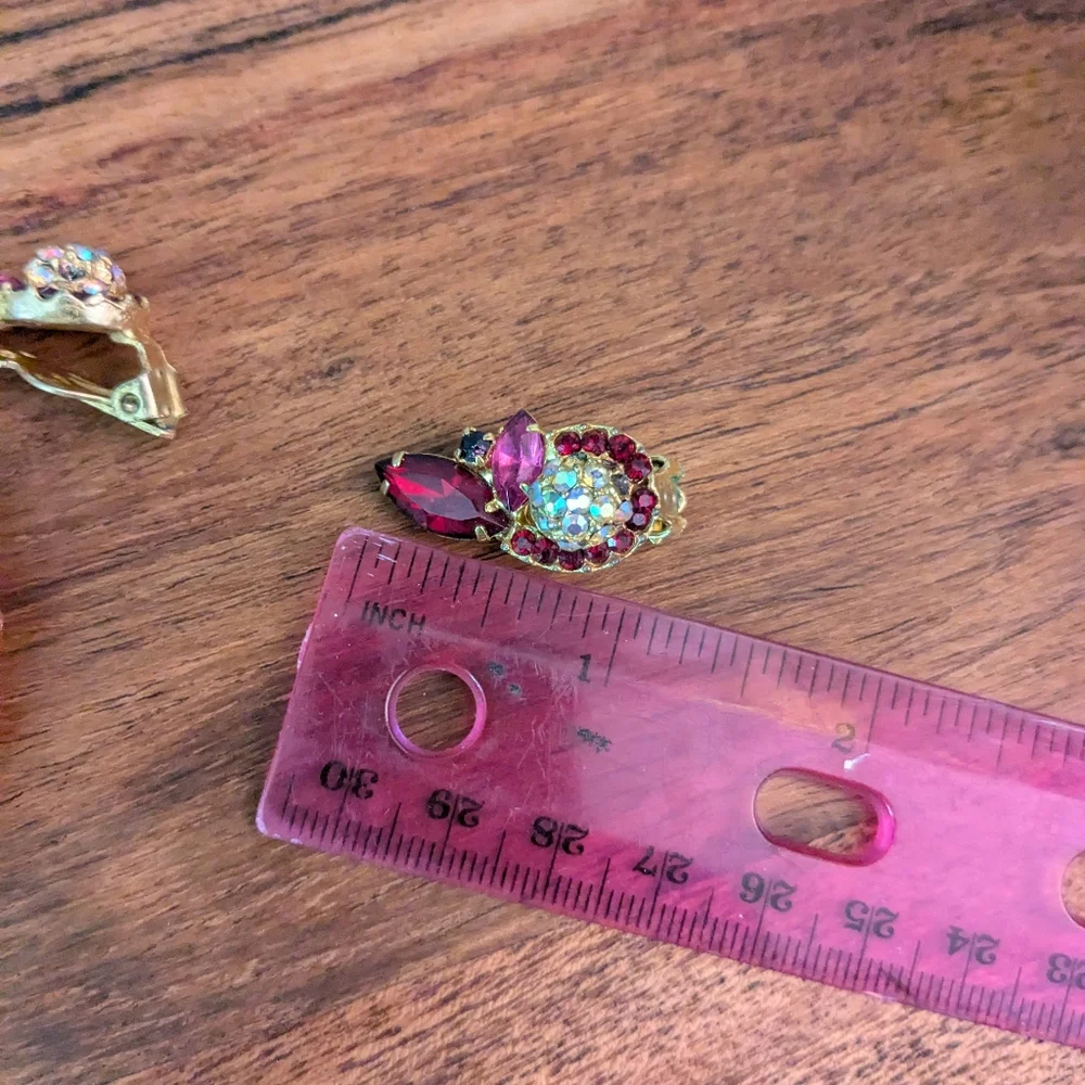 Vintage 60's Elegant Pink and Gold Women's Jewelry Brooch Clips Set - Picture 12 of 13